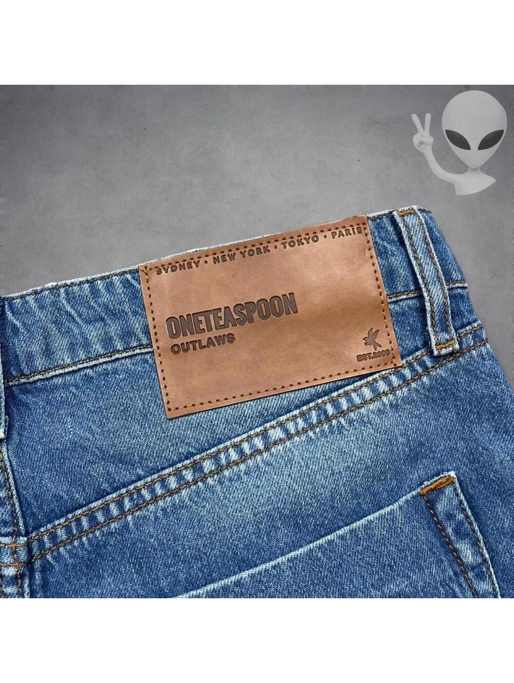 One Tea Spoon Outlaws Denim Shorts Size 25 Blue Button Fly Distressed Cut Off - Picture 5 of 5
